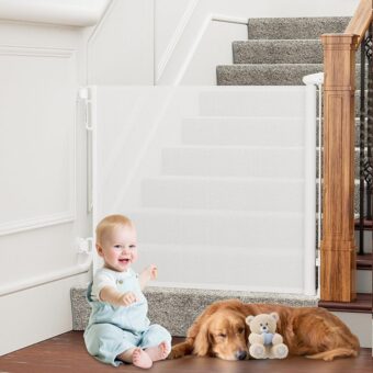 Retractable Baby Gates Extra Wide, PRObebi Retractable Dog Gate for The House Extends to 54" Wide 34" Tall, Gates for Baby Indoor, Stair Gate for Outdoor, Staris, Hallways,...