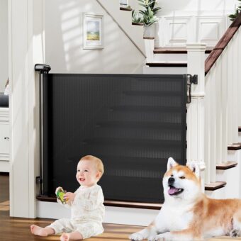 Retractable Baby Gates for Stairs, PRObebi Retractable Dog Gate Indoor Extends to 54" Wide 34" Tall, Child Gates for Doorways, Stair Gate Use for Outdoor, Indoor, Hallways,...