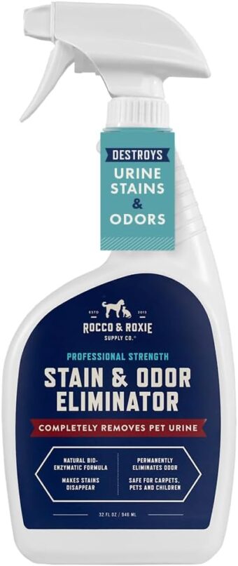 Rocco & Roxie Supply Co. Stain & Odor Eliminator for Strong Odor, 32oz Enzyme Pet Odor Eliminator for Home, Carpet Stain Remover for Cats & Dog Pee, Enzymatic Cat Urine...