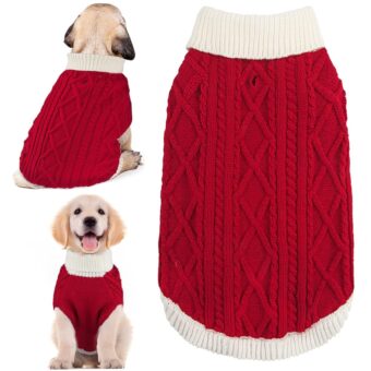 Small Dog Sweaters with Leash Hole Turtleneck Dog Sweaters Knitwear Boys Girls Warm Soft and High Stretch Pet Clothes for Fall Winter，Pet Shirts for Kitten Puppy Red Medium