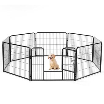 Sweetcrispy Dog Playpen Indoor - Pet Fence Puppy Exercise Pen for Yard Gate 8 Panel 24” Height Heavy Duty Crates with Doors Metal Dog Pen for Camping, RV, Outdoor, Small/Medium...