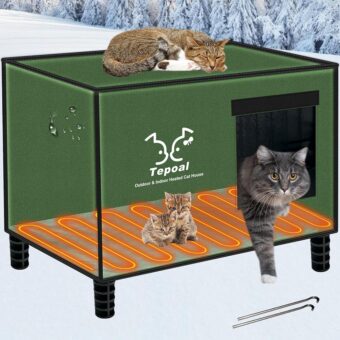 Tepoal Indestructible Heated Cat House for Outdoor Cats in Winter, Extremely Waterproof, Fully Insulated cat House for Outside with Heater,Feral Cat Shelter for Stray Barn Cat...