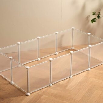 Transparent Clear Small Animal Playpen, Guinea Pig Cages, Puppy Dog Playpen, Pet Playpen, Rabbit Bunny Indoor Fence Pen Enclosure, White Clear Plastic Playpen,12X12 Inch, 12Panels