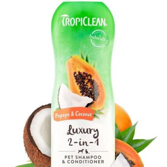 TropiClean 2-in-1 Papaya & Coconut Dog Shampoo and Conditioner | Natural Pet Shampoo Derived from Natural Ingredients | Cat Friendly | Made in the USA | 20 oz.