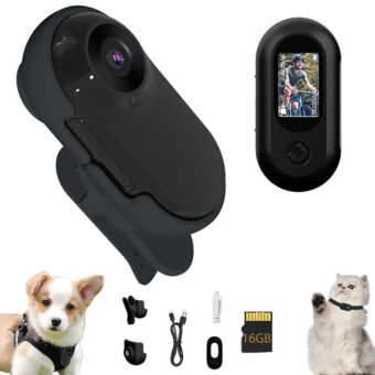 Updated Cat Camera Collar with 16GB SD Card, HD 1080P Dog Collar Camera Mini Body Camera Action Camera Collar Camera for Dogs Cats Gift Indoor/Outdoor（Not Include Collar ）-Black