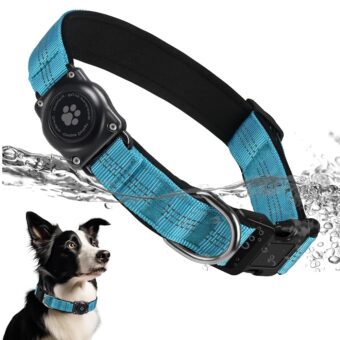 Upgraded AirTag Dog Collar, IP68 Waterproof Air Tag Dog Collar Holder, Reflective, Ultra-Durable, Comfortable Padded, Heavy Duty Dog Collars for Small Medium Large Dogs (L...