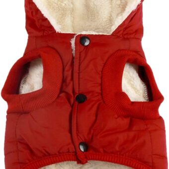 Vecomfy Fleece Lining Extra Warm Dog Hoodie in Winter for Small Dogs Jacket Puppy Coats with Hooded,Red M