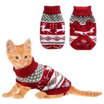 Vehomy Dog Christmas Sweaters Pet Winter Knitwear Xmas Clothes Classic Warm Coats Reindeer Snowflake Argyle Sweater for Kitty Puppy Cat-XS