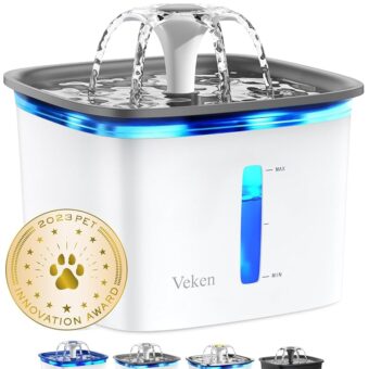 Veken 95oz/2.8L Pet Fountain, Automatic Cat Water Fountain Dog Water Dispenser with Replacement Filters for Cats, Dogs, Multiple Pets (Grey, Plastic)