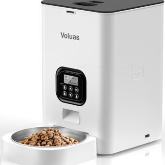 VOLUAS Automatic Cat Feeders - Timed Pet Feeder for Cats and Dogs with Dry Food Dispenser, Desiccant Bag, Programmable Portion Control, 4 Daily Meals, 10s Voice Recorder