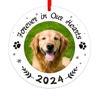 WaaHome Picture Frame Dog Memorial Christmas Ornaments 2024 Forever In Our Hearts Pet Memorial Ornaments for Christmas Tree, Pet Memorial Gifts, Sympathy Remembrance Gifts for...