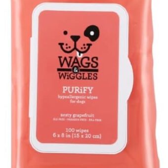 Wags & Wiggles Purify Hypoallergenic Wipes for Dogs Gently Clean & Condition Your Dog's Coat Without A Bath Zesty Grapefruit Scent Your Dog Will Love, (Pack of 1, 100 Count Total)