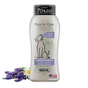 Wahl USA 4-in-1 Calming Pet Shampoo for Dogs – Cleans, Conditions, Detangles, & Moisturizes with Lavender Chamomile - Pet Friendly Formula - 24 Oz - Model 820000A