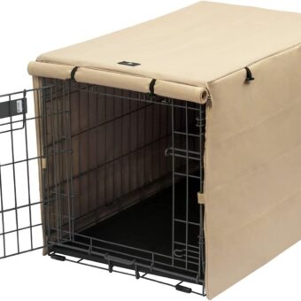 X-ZONE PET Double Door Dog Crate Cover - Polyester Pet Kennel Cover (Fits 24 30 36 42 48 inches Wire Crate) (42Inch, Tan)
