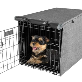 X-ZONE PET Double Door Dog Crate Cover - Polyester Pet Kennel Cover (Fits 24 30 36 42 48 inches Wire Crate) (24 Inch, Grey)