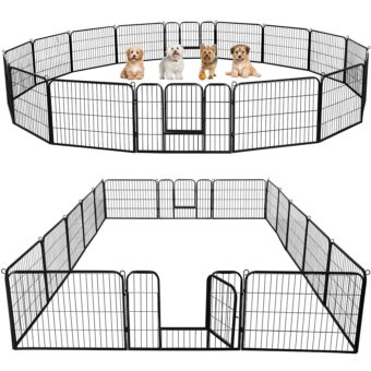 Yaheetech Dog Playpen Outdoor 24 inch 16 Panels Indoor Dog Fence Metal Dog Pen Heavy Duty Pet Puppy Exercise Pen for RV Camping Garden Yard