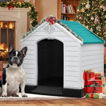 YITAHOME 28.5'' Plastic Dog House Outdoor Indoor Doghouse Puppy Shelter Water Resistant Easy Assembly Sturdy Dog Kennel with Air Vents and Elevated Floor (28.5''L*26''W*28''H,...
