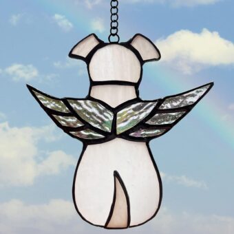 ZUAJITER Stained Glass Window Hanging Angel Dog Memorial Gifts for Loss of Dog Sympathy Gift Suncatcher, Passing Away Remembrance Memory Ornaments for Dog Lovers, Pet...