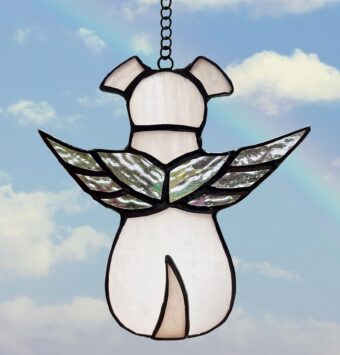 ZUAJITER Stained Glass Window Hanging Angel Dog Memorial Gifts for Loss of Dog Sympathy Gift Suncatcher, Passing Away Remembrance Memory Ornaments for Dog Lovers, Pet...